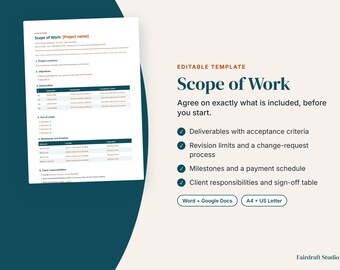 Editable Freelancer Scope of Work Template | Payment Schedule, Revision Limits (Digital Download)