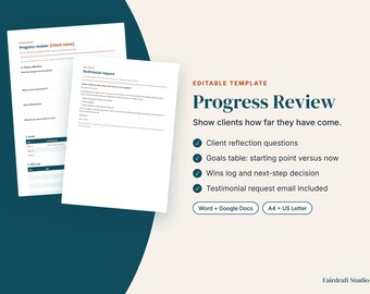 Editable Coaching Progress Review Template | Client Goals, Wins Log, Testimonial Email (Digital Download)