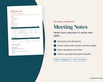 Editable Meeting Notes Template with Action Items | Client Call Recap (Digital Download)