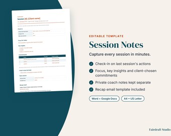 Editable Coaching Session Notes Template | Client Action Plan, Recap Email (Digital Download)