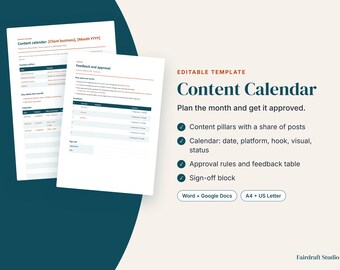 Social Media Content Calendar Template | Monthly Content Planner with Client Approval Sheet (Digital Download)