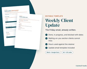 Sjabloon voor wekelijkse klantupdate voor virtuele assistenten | Voortgangsrapport en update-e-mail (digitale download)