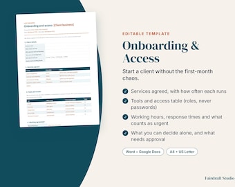 Virtual Assistant Client Onboarding Form | Setup, Tools, Working Agreement (Digital Download)