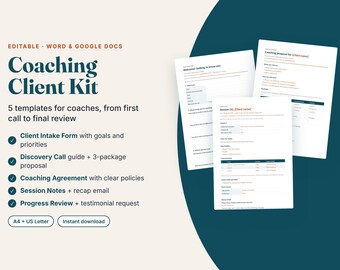 Editable Coaching Client Kit | Intake, Agreement, Session Notes (Digital Download)