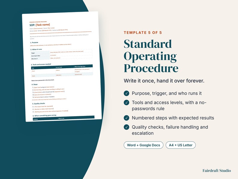 Modèles pour assistant virtuel | Intégration client, proposition tarifaire, suivi du temps, mise à jour hebdomadaire, procédure opérationnelle standard (téléchargement numérique) image 7