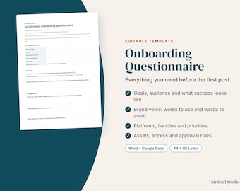 Social Media Onboarding Questionnaire | Client Goals, Brand Voice, Access Checklist (Digital Download)