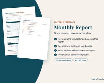 Social Media Monthly Report Template | Analytics, Top Posts, Email (Digital Download)