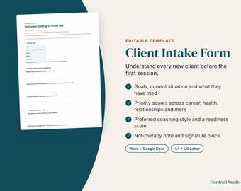 Coaching Client Intake Form Template | New Client Questionnaire (Digital Download)