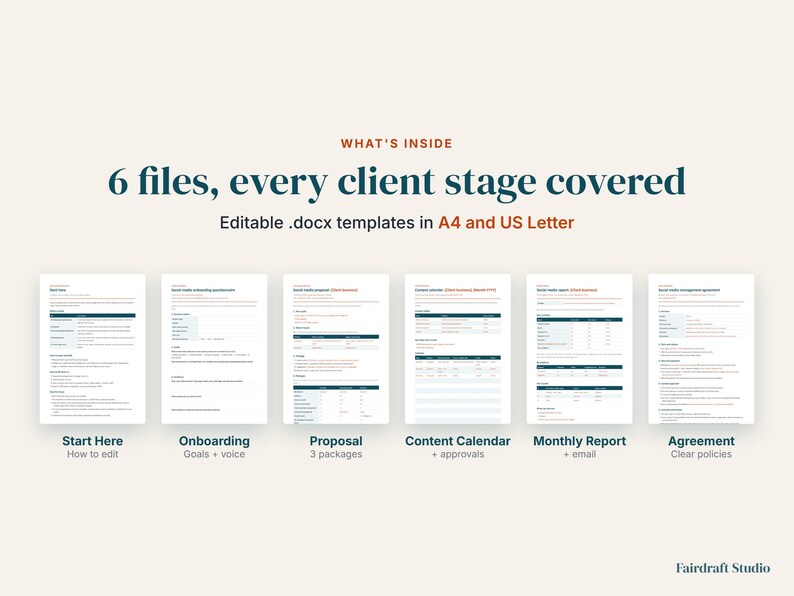 Sjablonen voor social media managers | Klant onboarding, voorstel, contentkalender, maandelijks rapport, contract (digitale download) afbeelding 2