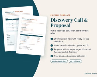 Coaching Discovery Call & Proposal Template | 3 Packages, Call Notes (Digital Download)