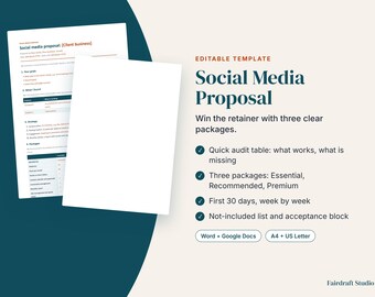 Social Media Proposal Template | 3 Packages, Audit, Strategy (Digital Download)