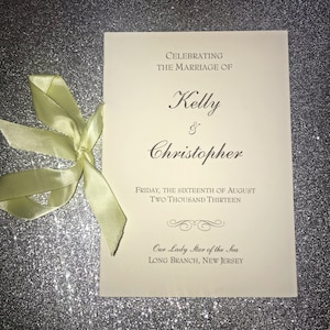 Wedding Ceremony Programs Folded with Ribbon Personalized Color and Motif at no extra charge image 1
