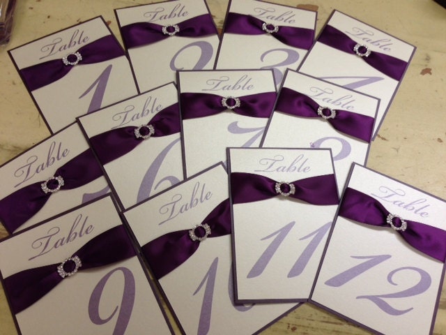 Table Numbers With Ribbon Elegant Double Layer Table Numbers With Ribbon and Rhinestone Brooche ...