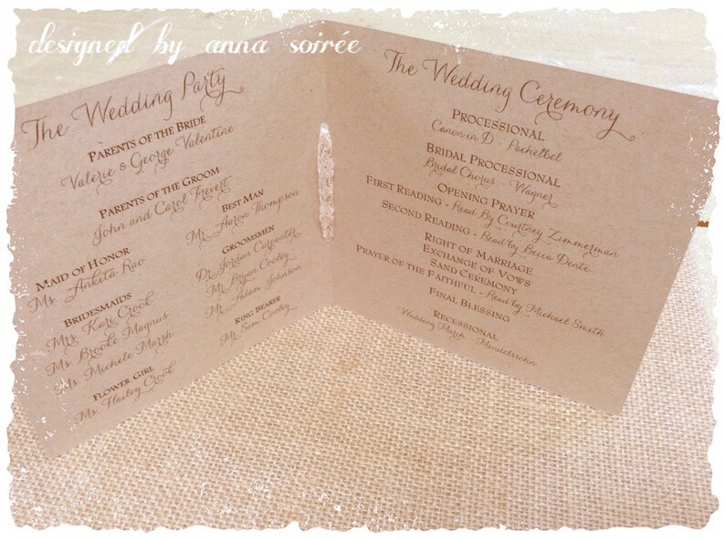 RUSTIC or BEACH Theme Mini-square Wedding Ceremony PROGRAMS With Lace ...