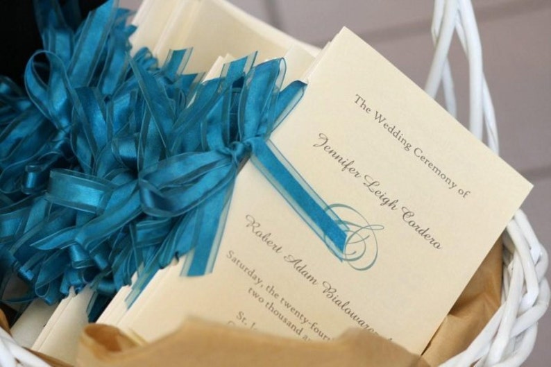 Wedding Ceremony Programs Folded with Ribbon Personalized Color and Motif at no extra charge image 2