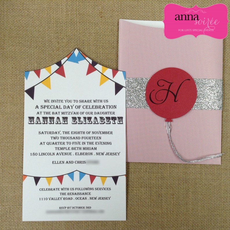 Bat Mitzvah or Bar Mitzvah Invitation Sweet 16 Invitation Quinceanera Invitation CARNIVAL THEME INVITATION image 2