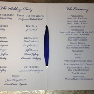 Wedding Ceremony Programs Folded with Ribbon Personalized Color and Motif at no extra charge image 3