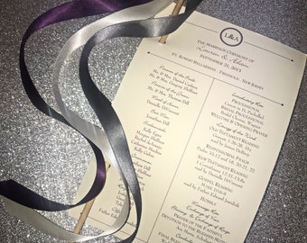 WEDDING CEREMONY PROGRAMS with ribbon wand attached!!  Customized for any theme, colors, fonts