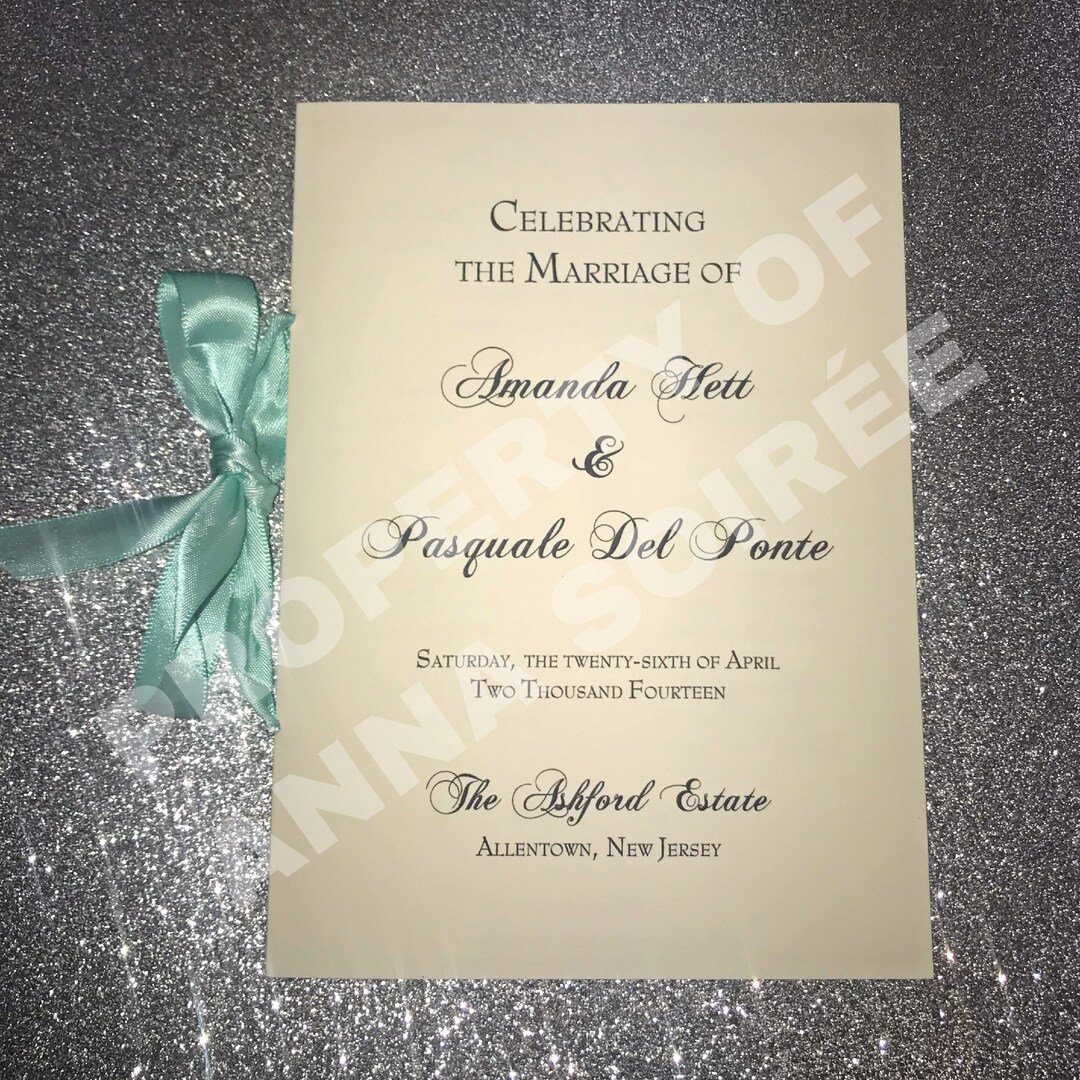 Wedding Ceremony Programs Folded With Ribbon - Personalized Color and ...