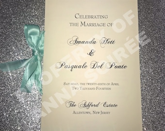 Wedding Ceremony Programs Folded with Ribbon - Personalized Color and Motif at no extra charge