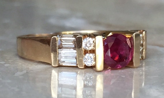 Beautiful Antique 14k Ruby Solitaire and Diamond Ring Weighing 4.7 grams and sized Between an 6.25 - 6.5 Stackable