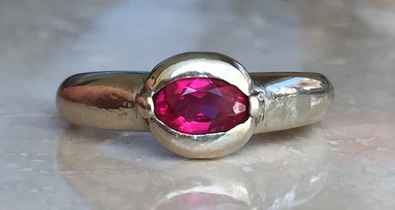 Lovely 14k White Gold Oval Ruby Ring Weighing 2.7 grams Sized between a 5.5 and 5.75 Stackable