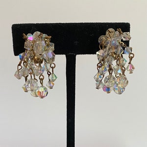 Vintage LISNER Clear Crystal Cluster Dangle Clip On Earrings image 1