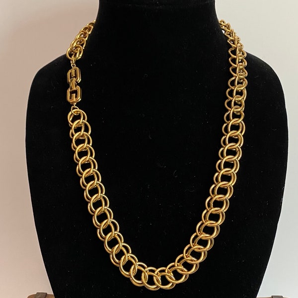 Vintage GIVENCHY Gold-tone Double Round Curb Chain GG Necklace 24 Inches!