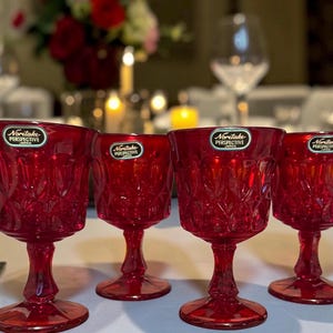 Vintage NORITAKE "Perspective" Ruby Red Wine Goblets Set of 4!