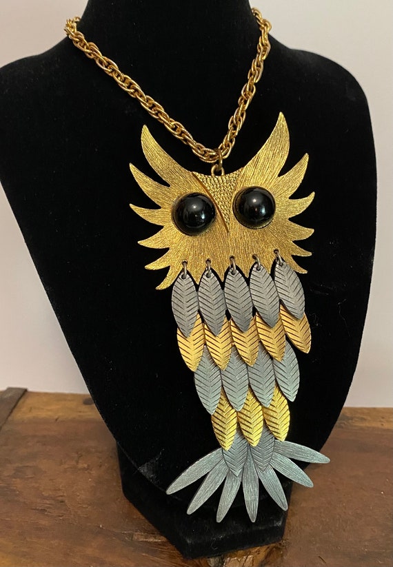 Vintage Gold and Silver Owl Articulated Necklace!