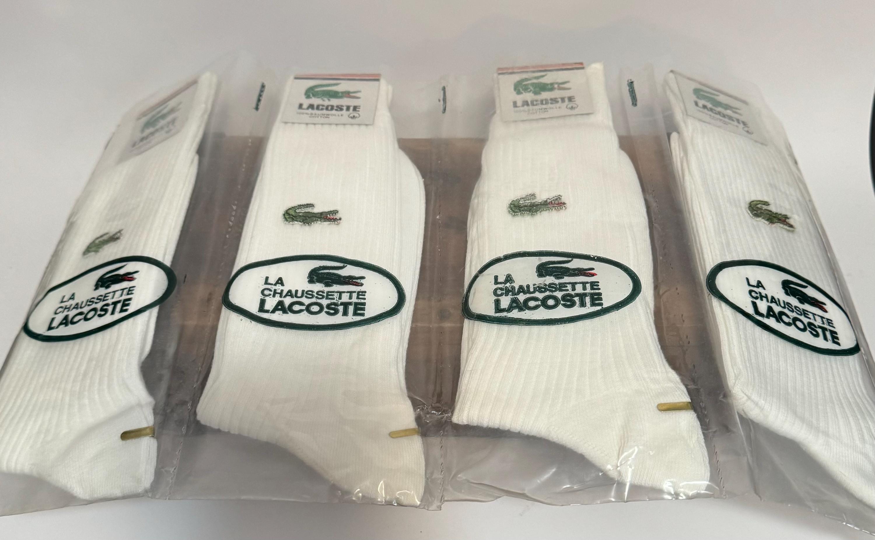 HeartbreakerVV Vintage 80 s La Chaussette Lacoste 4 Pairs of White Men s Alligator Logo Socks Still in Packaging