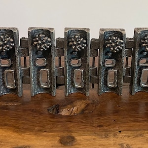 Massive Vintage 60s Signed GUY VIDAL (1938-) Canadian, Brutalist, Modernist, Pewter 9 Panel Bracelet!