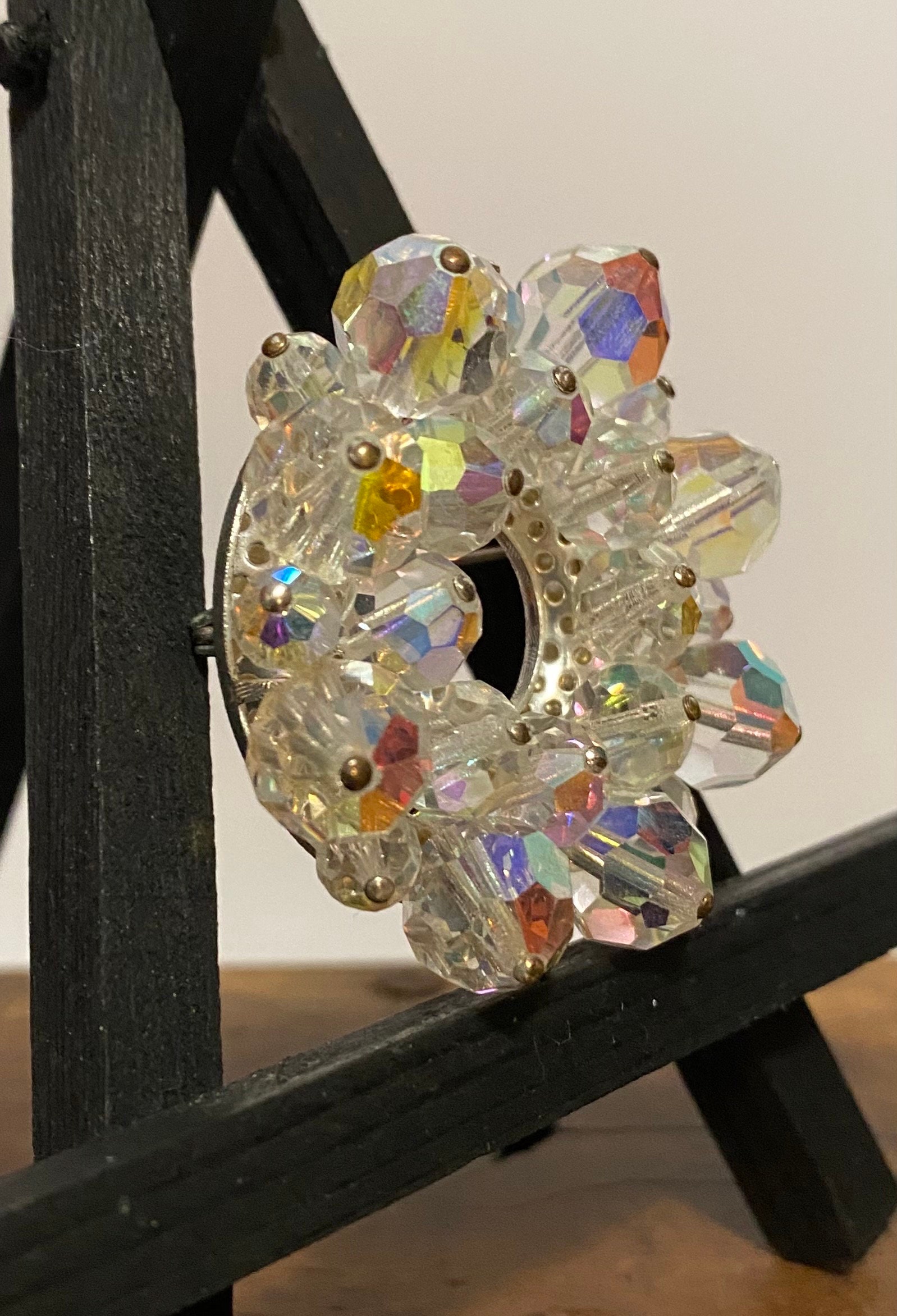 Vintage 60s ブローチ ガラス オーロラボレアリス 662 Blue Rhinestone Brooch Aurora Borealis Vintage 1960s Glam