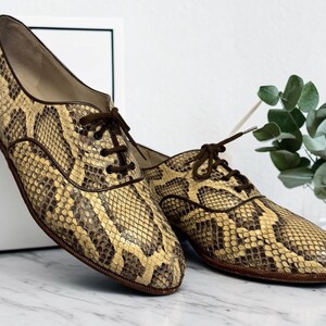 Vintage 80's MAXIMO FLORENCE Italy Leather Exotic Real Snakeskin Oxford Style Lace-up Shoes!