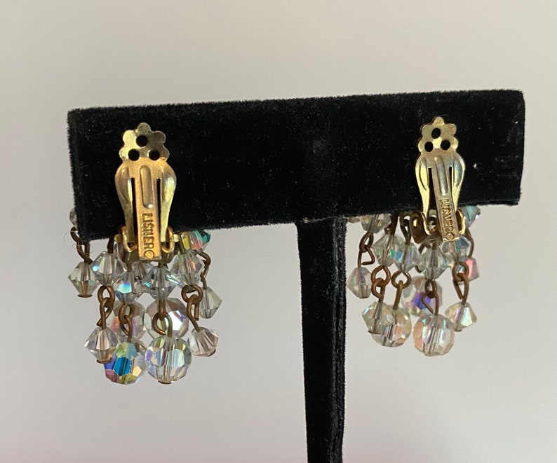 Vintage LISNER Clear Crystal Cluster Dangle Clip On Earrings image 3