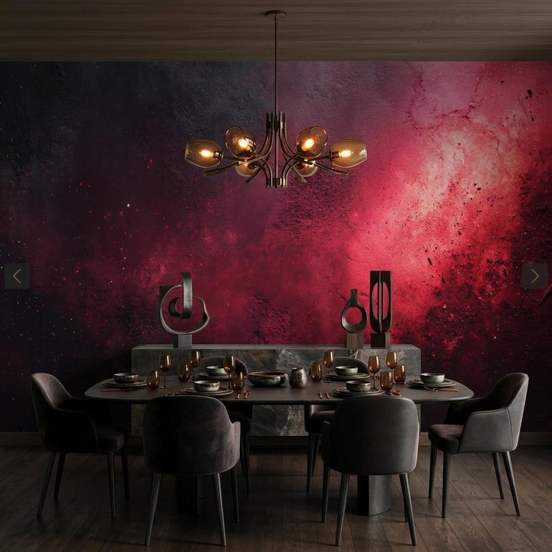 Abstract Red Cosmic Nebula Wallpaper Mural, Dark Crimson Galaxy, Moody ...