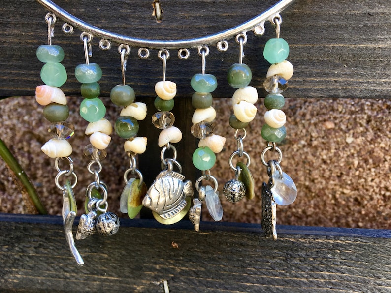 Multi-Strand Sea-Themed Necklace with Stone Beads /& Tiny Shells
