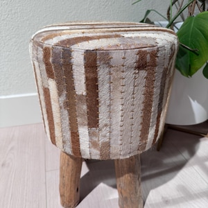 Vintage Genuine Cowhide Patchwork Stool