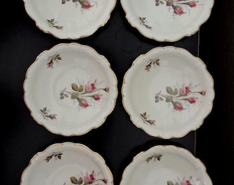 Vintage 1951 Rosenthal Pompadour Moss Rose Small Bowls Set of 10, German Porcelain Ivory Scalloped Dessert Saucers China Replacement