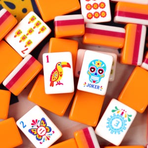 Mexican Folk Art American Mahjong Set with Mat, Dia de los Muertos Celebration Gift, 160 Tiles, Luxury Game Night Gift for Mahjong Lovers image 10