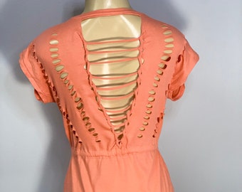 Coral Tie Waist Dress Cut Up by Sniptease