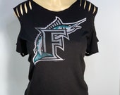 Florida Marlins Cold Shoulder Logo Shirt Cut by Sniptease MLB Baseball