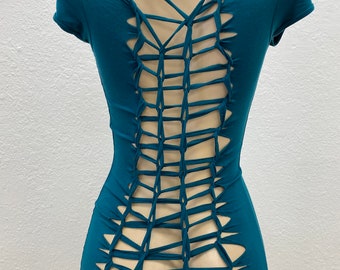 Coral Tie Waist Dress Cut Up by Sniptease