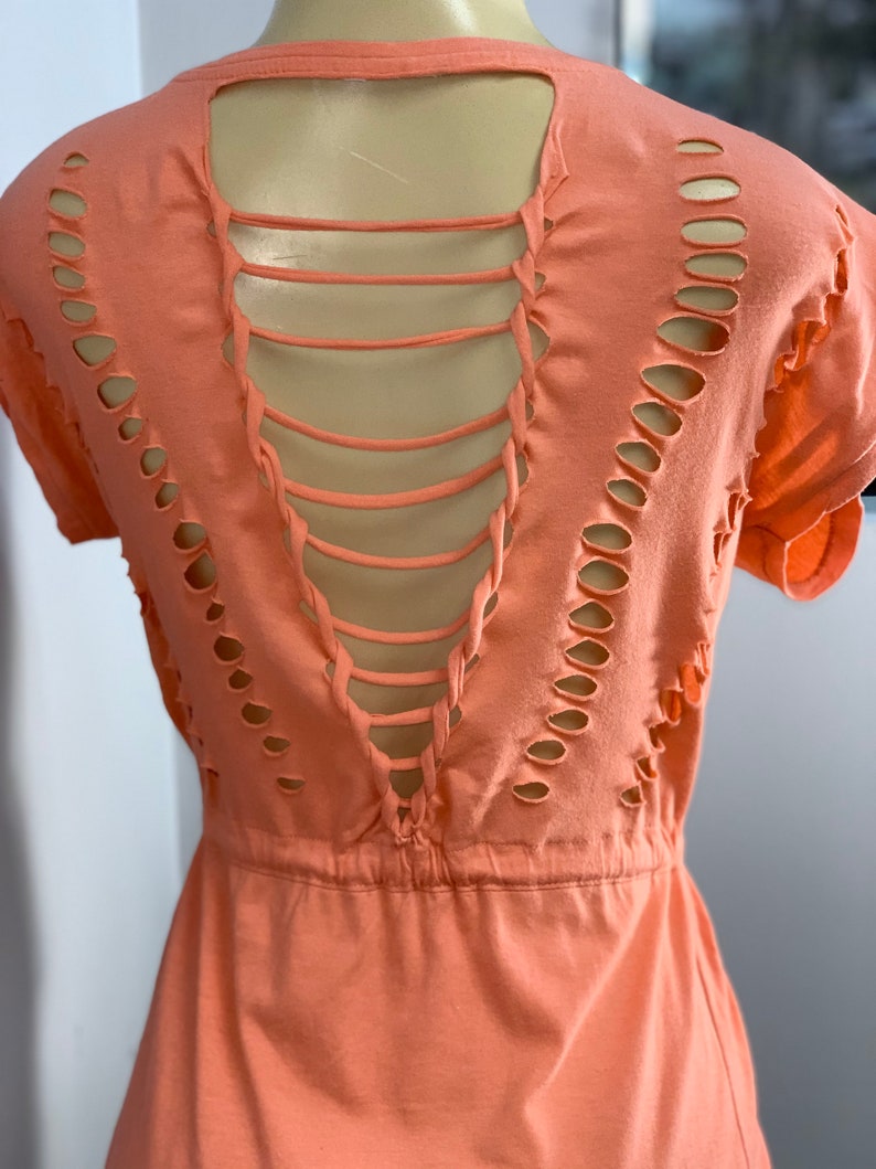 Coral Tie Waist Dress Cut Up by Sniptease