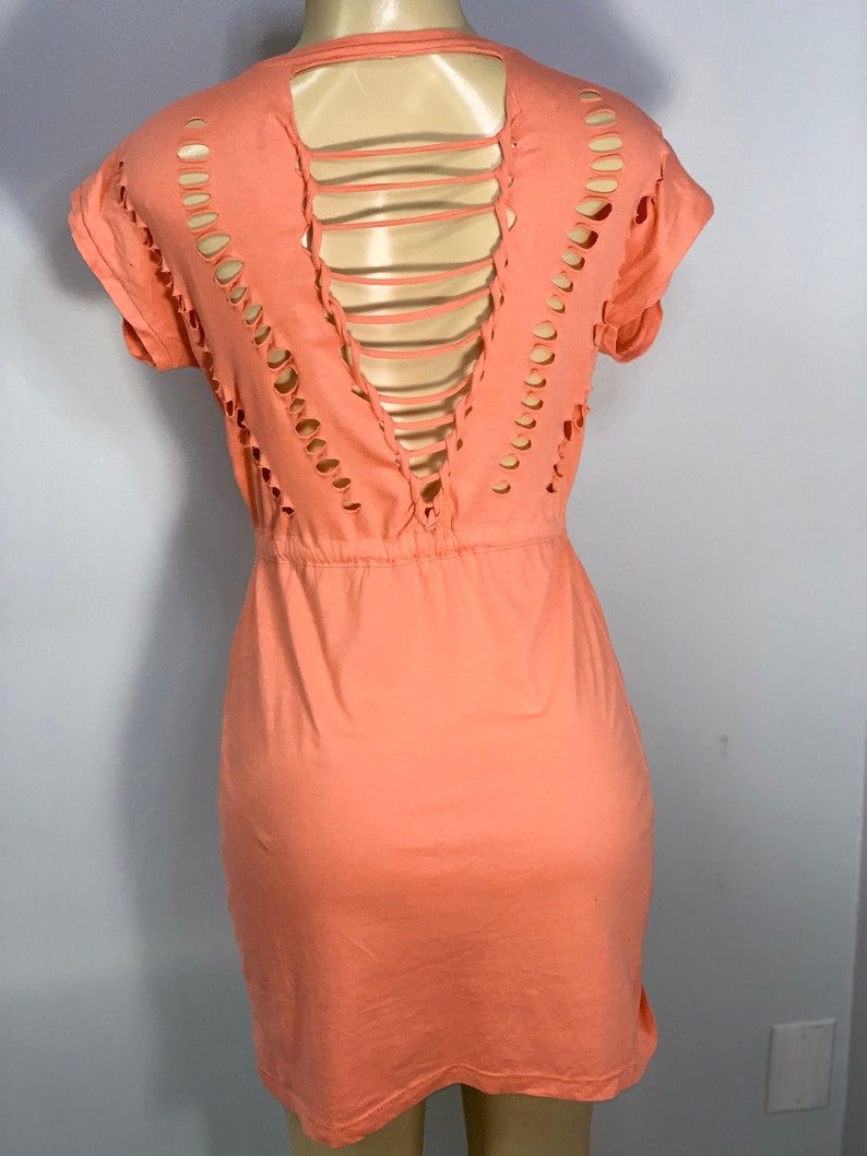 Coral Tie Waist Dress Cut Up by Sniptease
