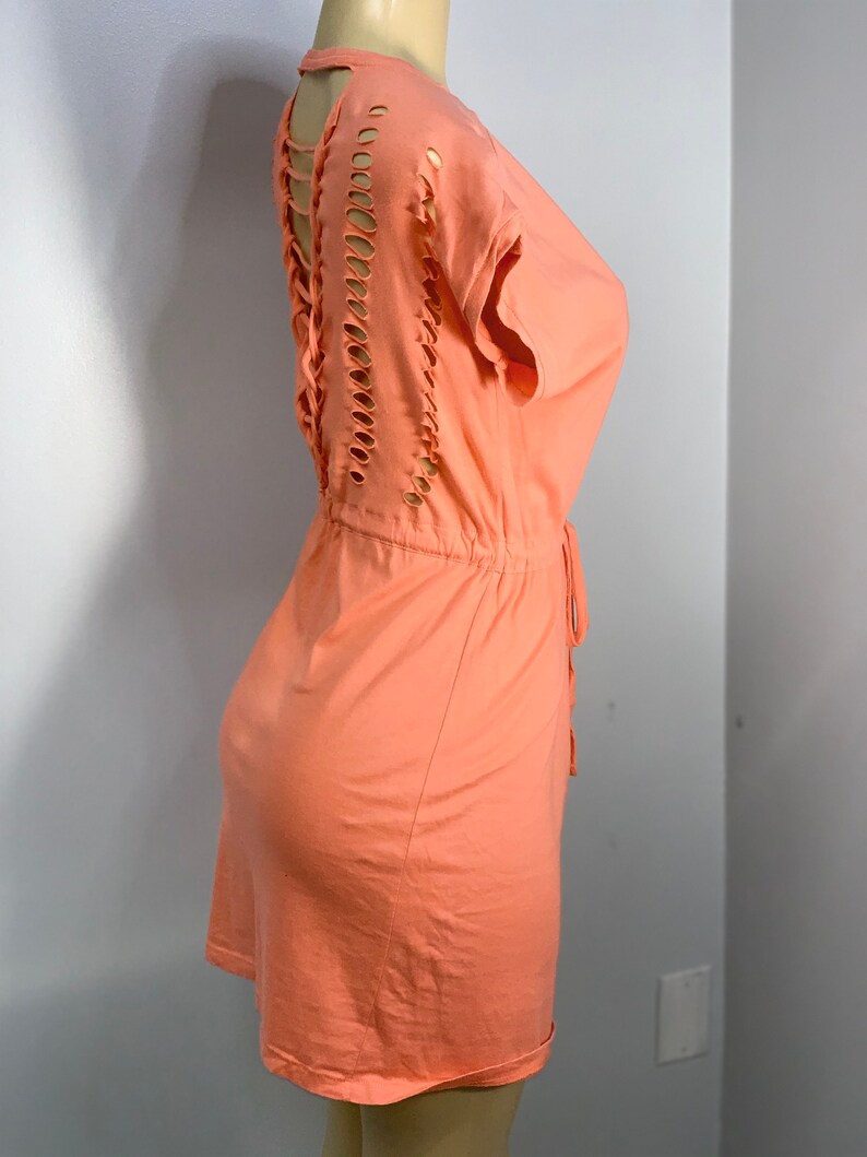Coral Tie Waist Dress Cut Up by Sniptease