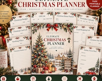 Planificateur de Noël ultime à imprimer (PDF) | Calendrier des repas et budget cadeaux (32 pages)
