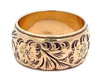 Vintage 14k Yellow Gold Floral Engraved Wedding Band (Size 6 1/4)