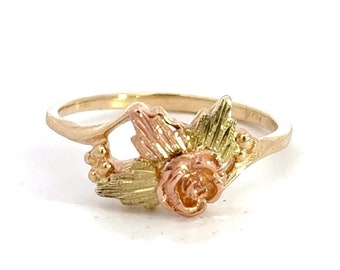 10k Black Hills Gold Rose Ring: Floral Promise Ring