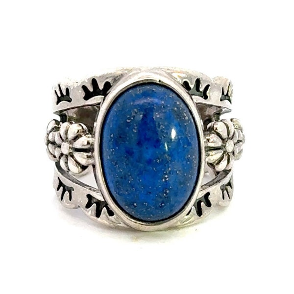 Lapis Lazuli Flower Ring Blue Sterling Silver Statement Carolyn Pollack Designer Signed